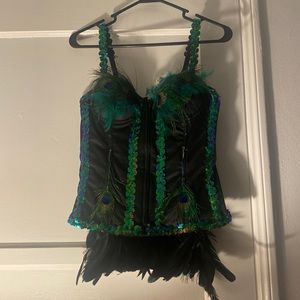 Handmade Peacock Feathered and Sequined Corset - 34B